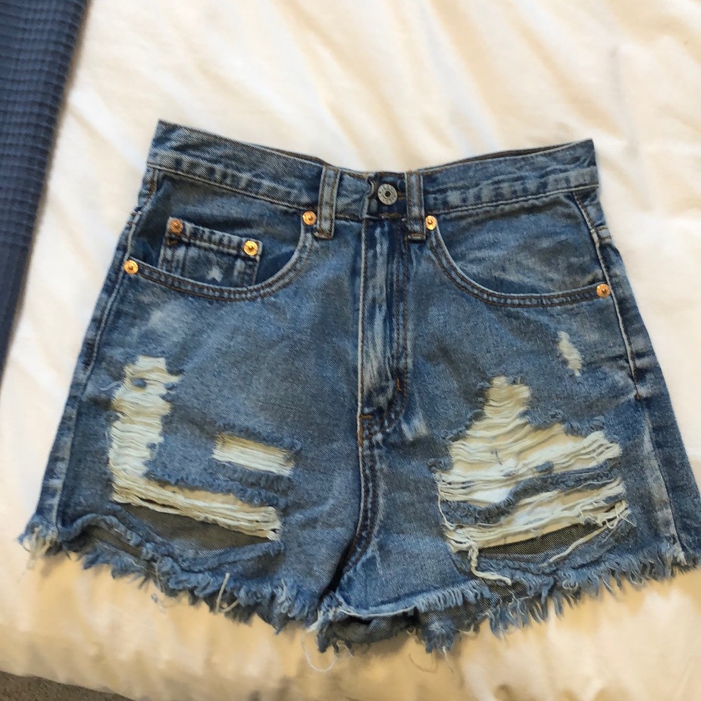 Denim high waist ripped shorts